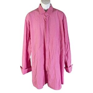 STACY ADAMS Men's Long Sleeve Button Down Striped Shirt Pink Size 19 (36/37)